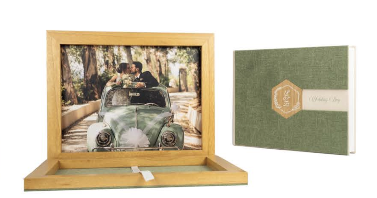 Fotolibro di matrimonio premium artigianale con cofanetto in legno