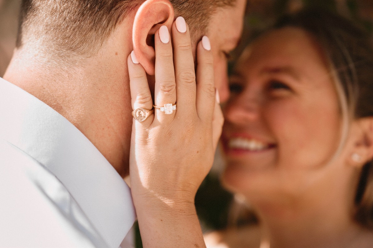 Close-up of the engagement ring after the vineyard proposal in Sicily